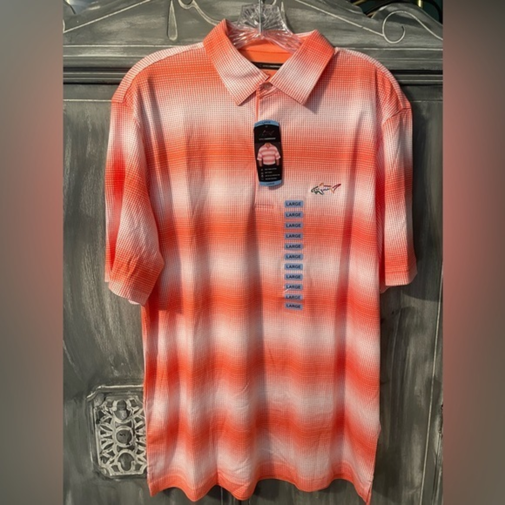 Greg Norman NEW Mens Size Large Performance Orange White Wicking Golf Polo Shirt
